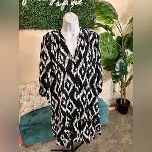 Torrid- Black and Cream Ikat-Print Button Front Dress